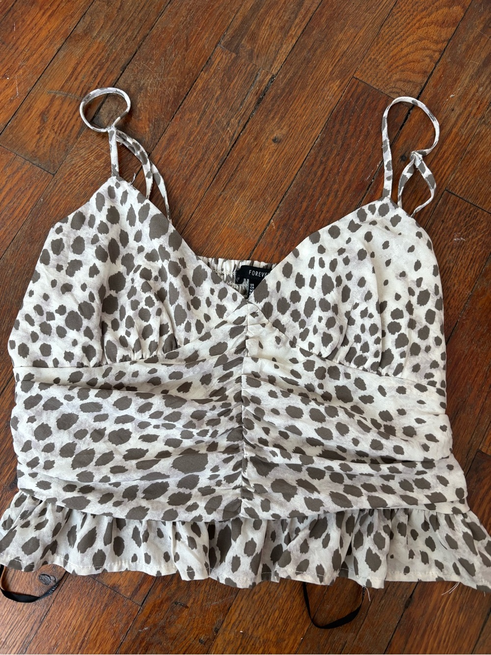 Forever 21 Cream and Gray Leopard Print Ruffle Cami